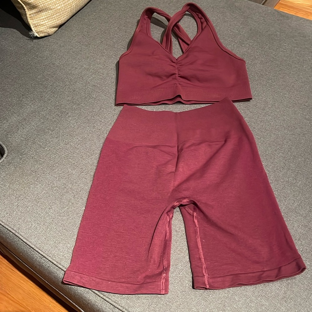 Alphalete amplify shorts and top in burgundy size S